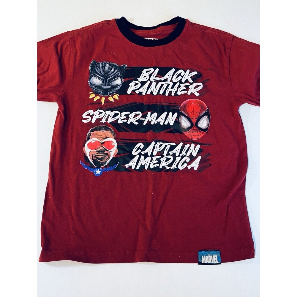 Marvel Spider-Man Black Panther Captain America Kids Print  T-Shirt Youth Medium